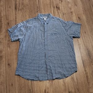 Falls Creek Navy and Light Blue Check Short-Sleeve Button-Down Shirt